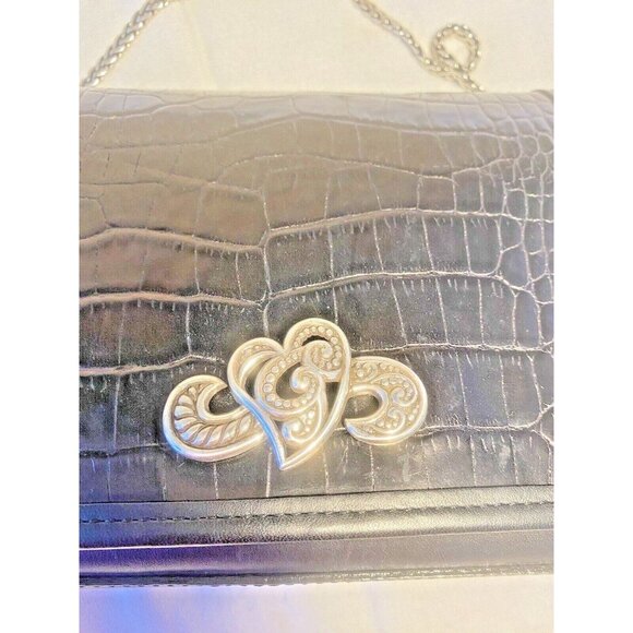 Brighton Boxy Black Croc Leather Silver Chain Strap Crossbody Bag 8.5 x 6 x 3" - Picture 7 of 16